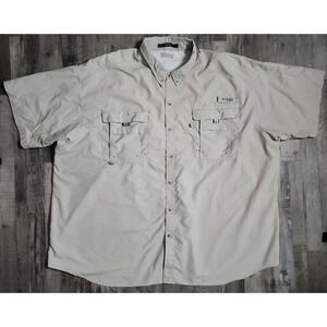 Columbia Fishing Shirt Mens 4XL* Tan Bahama II PFG Short Sleeve Button Down